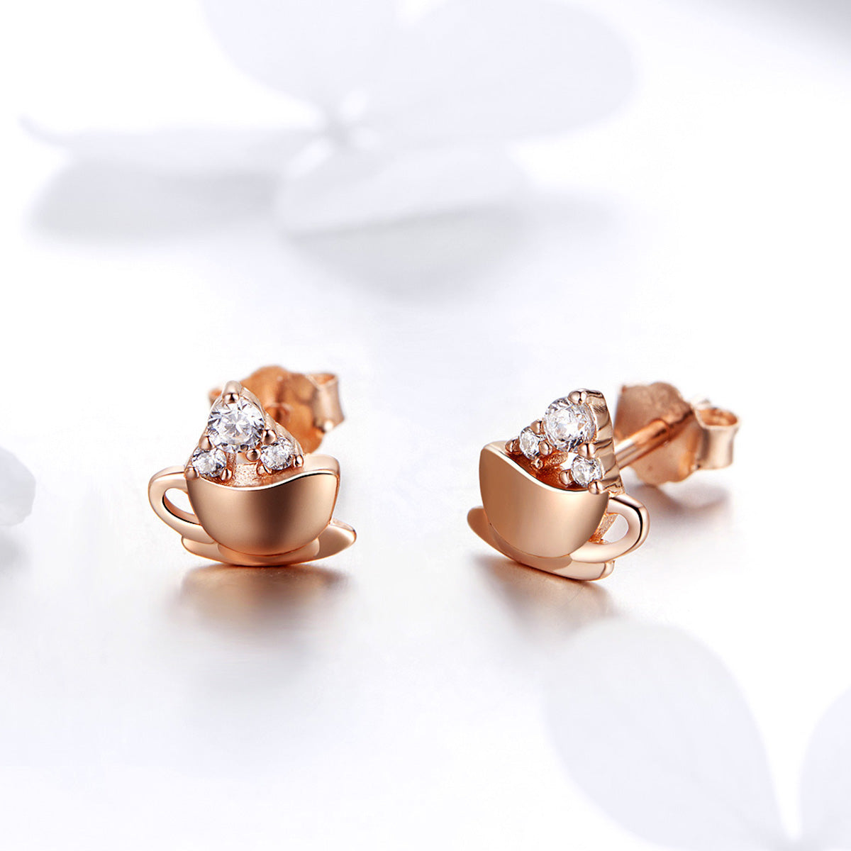 925 Sterling Silver Rose Gold Plated Pavé CZ Earrings for Women