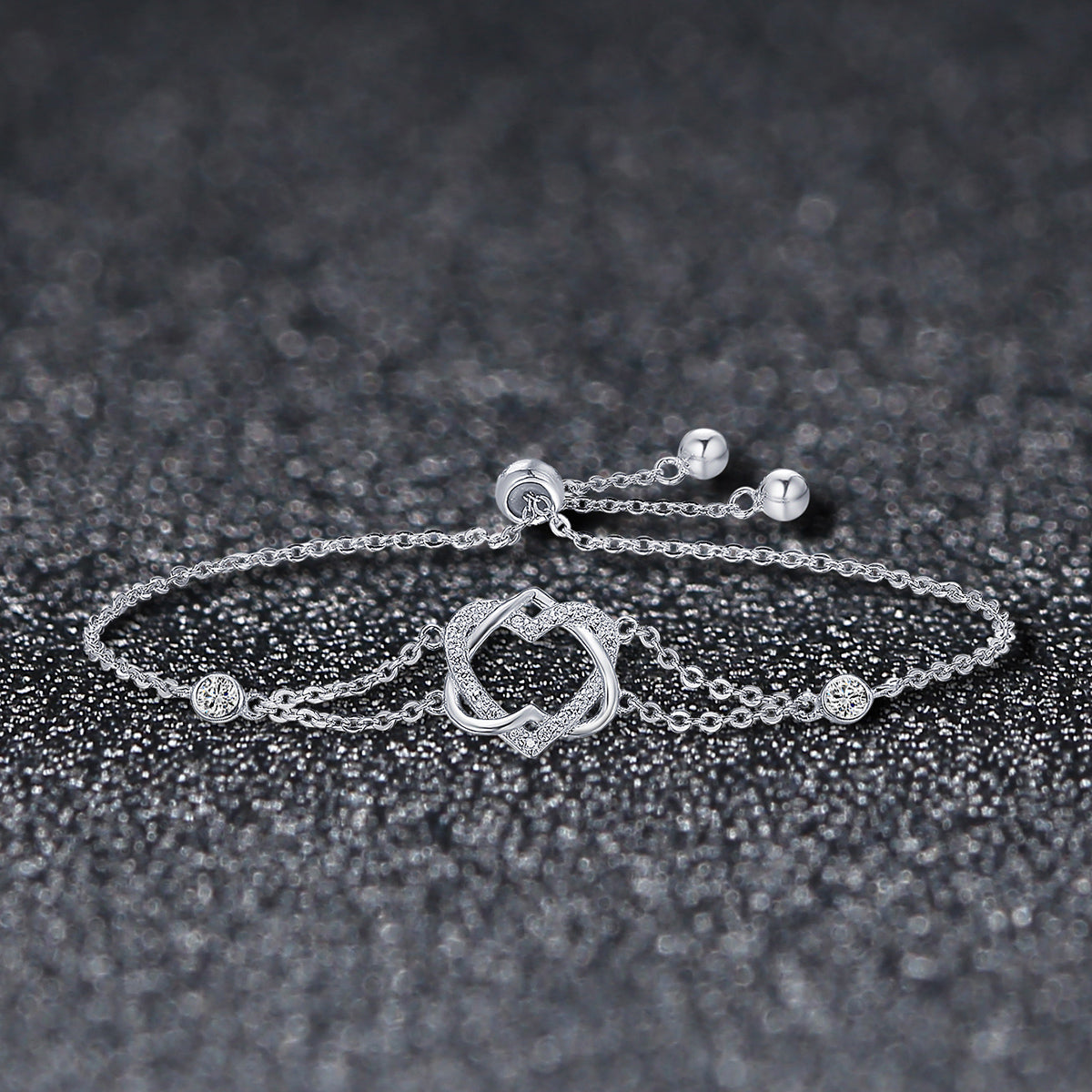 925 Sterling Silver Heart Shaped Bracelet 22CM for Women