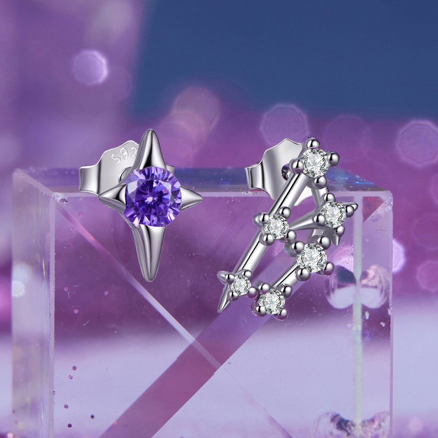 925 Sterling Silver White Gold Plated Star & Constellation Earrings for Women