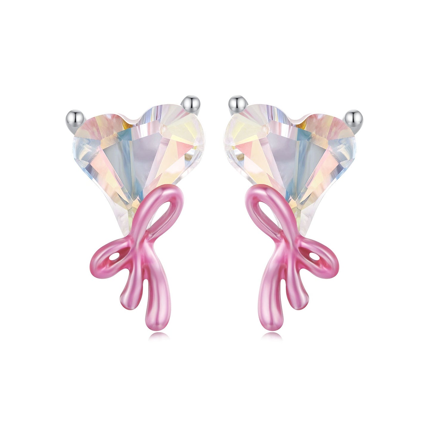925 Sterling Silver Enamel Earrings with Transparent Glass for Women