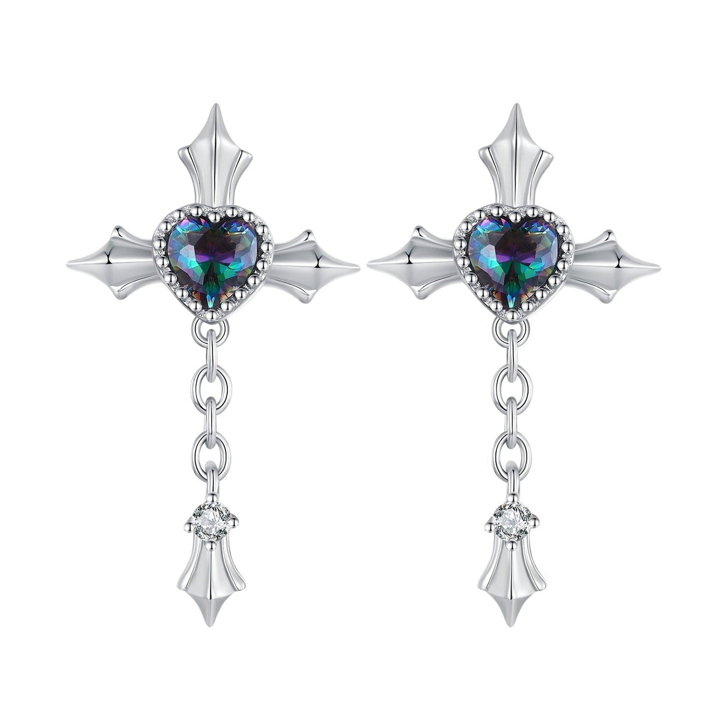 925 Sterling Silver Earrings with CZ and Glass, 24x13mm for Women