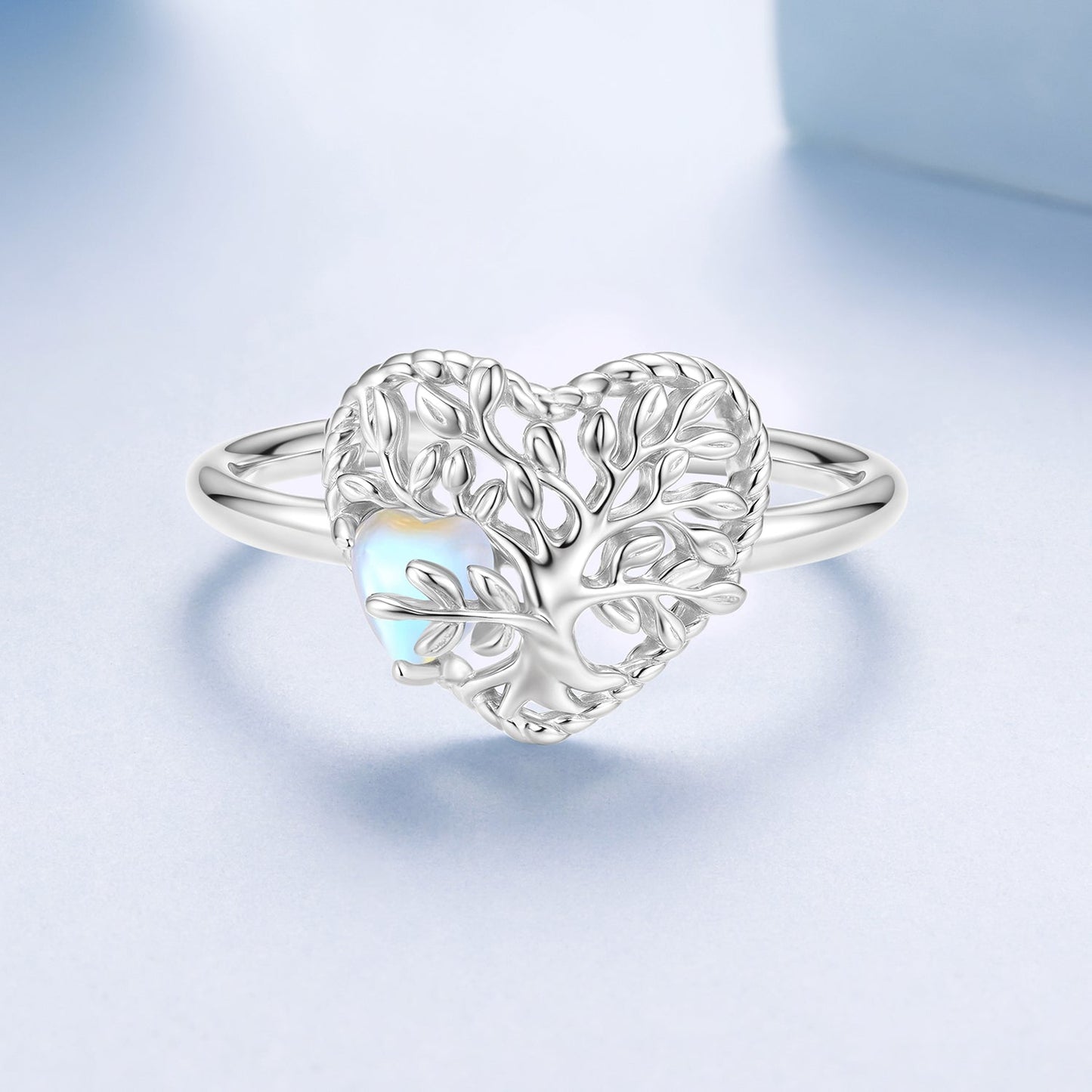 925 Sterling Silver Heart-Shaped Moonstone Ring for Women