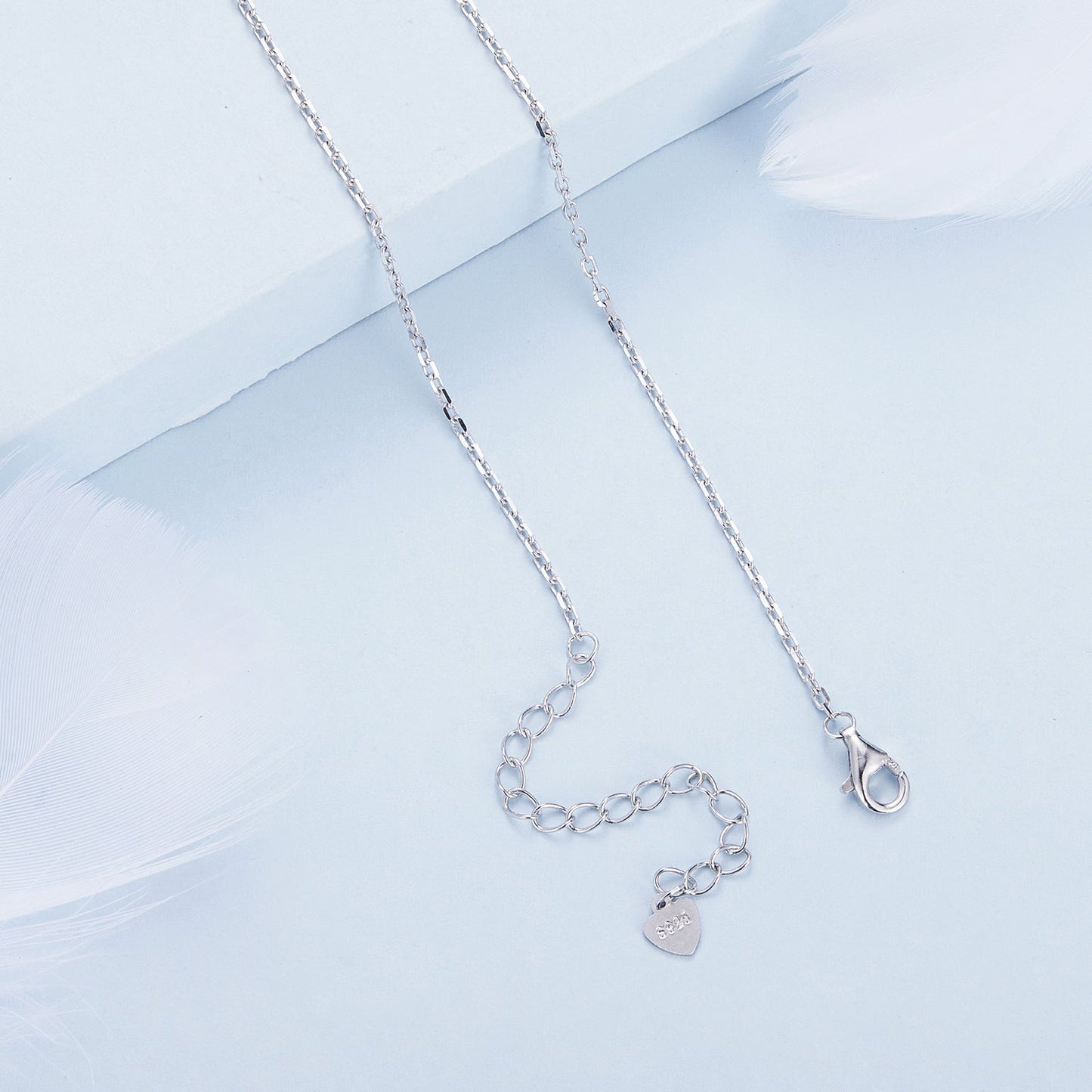 925 Sterling Silver Necklace with Transparent Glass and Pavé Setting CZ - Length 450mm