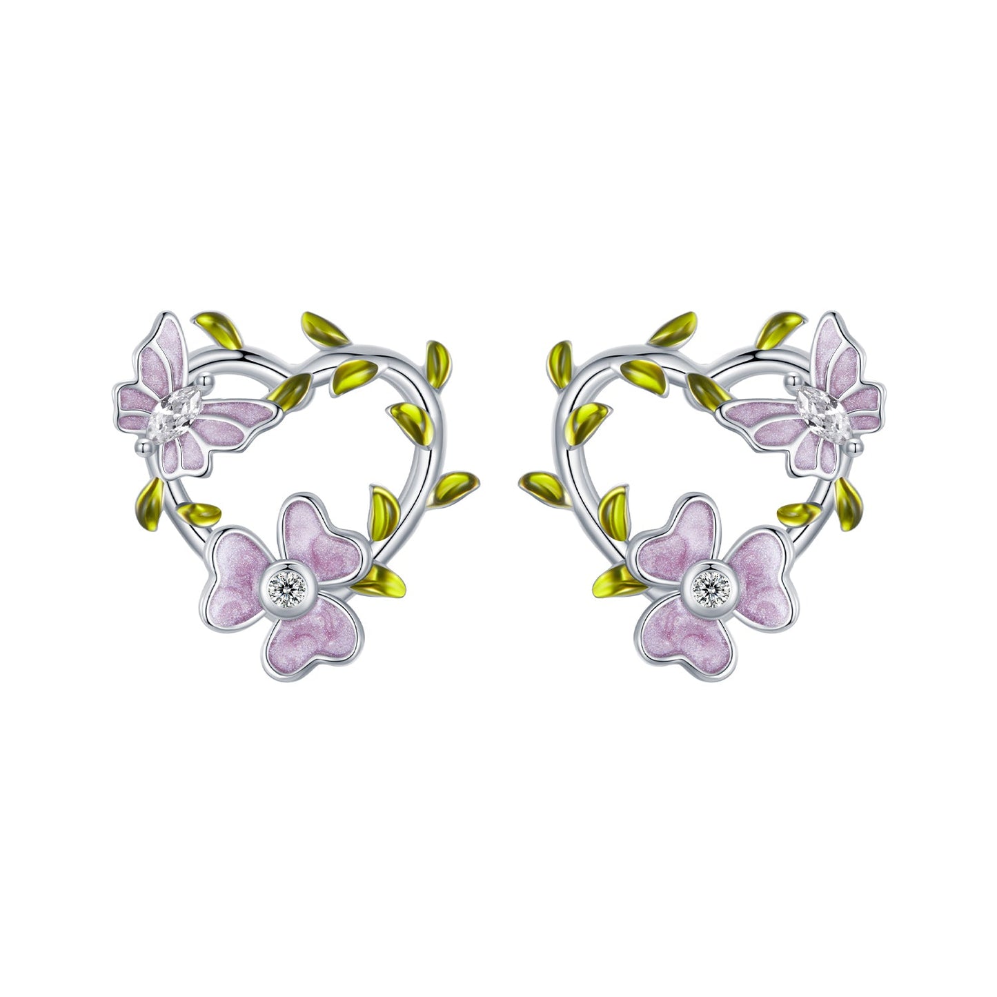925 Sterling Silver Enamel CZ Plated Earrings
