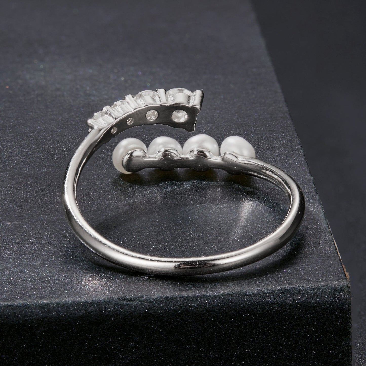 925 Sterling Silver Moissanite & Freshwater Pearl Ring, White Gold Plated, Size E for Women