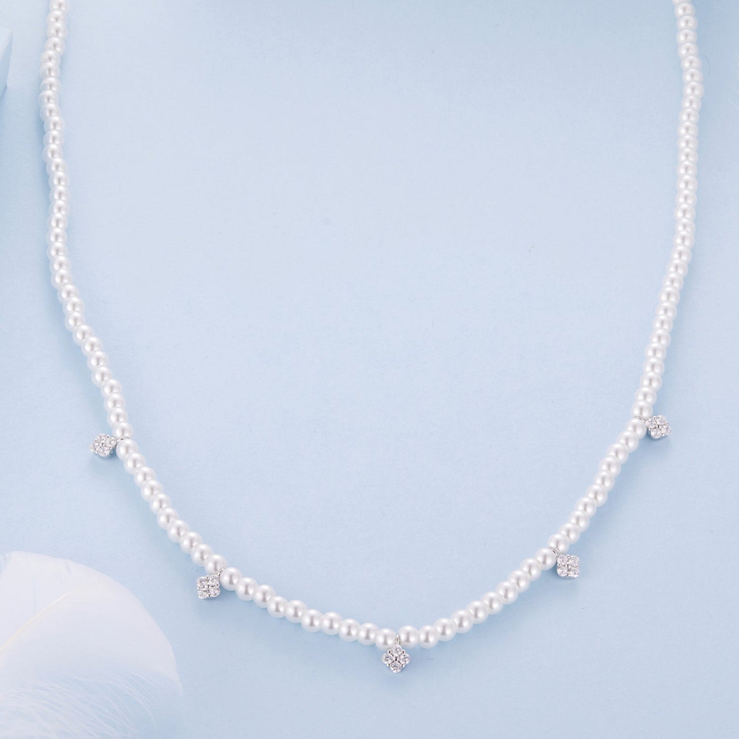 925 Sterling Silver Necklace with Pavé Setting CZ & Synthetic Pearl for Women