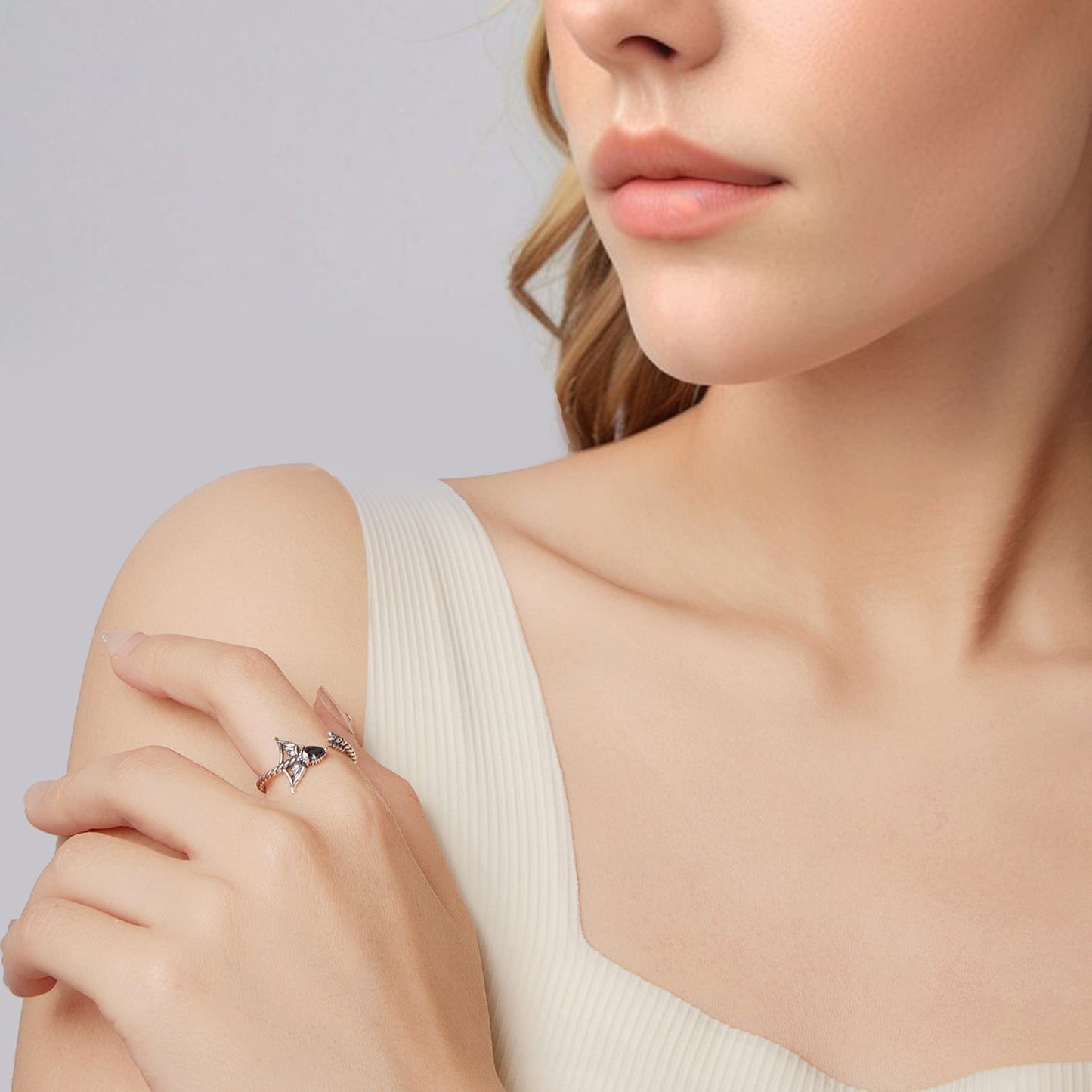 925 Sterling Silver Oxidized Glass Ring
