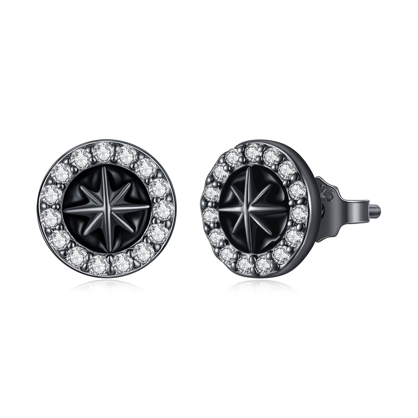 925 Sterling Silver Black Gold Plated Pavé CZ Earrings with Enamel for Women