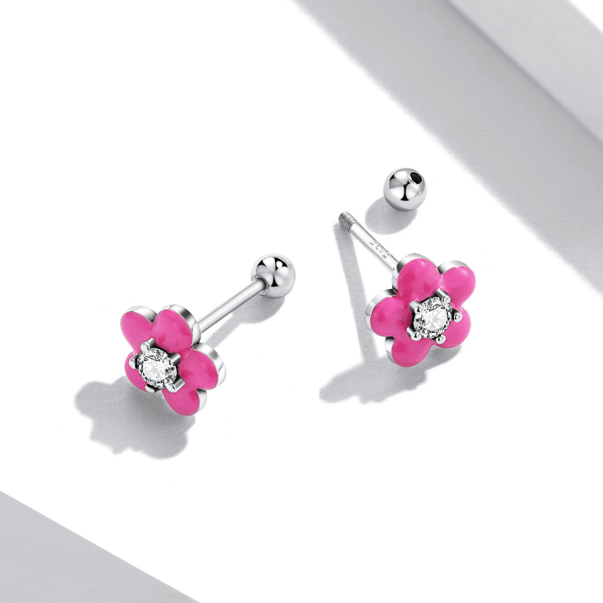 S925 Sterling Silver CZ Pavé Enamel Oxidized Earrings