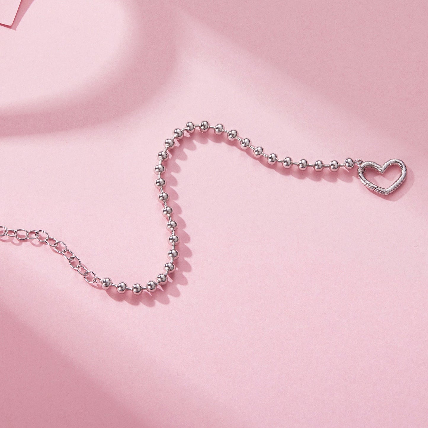 925 Sterling Silver 16+5cm White Gold Plated Heart Bracelet for Women