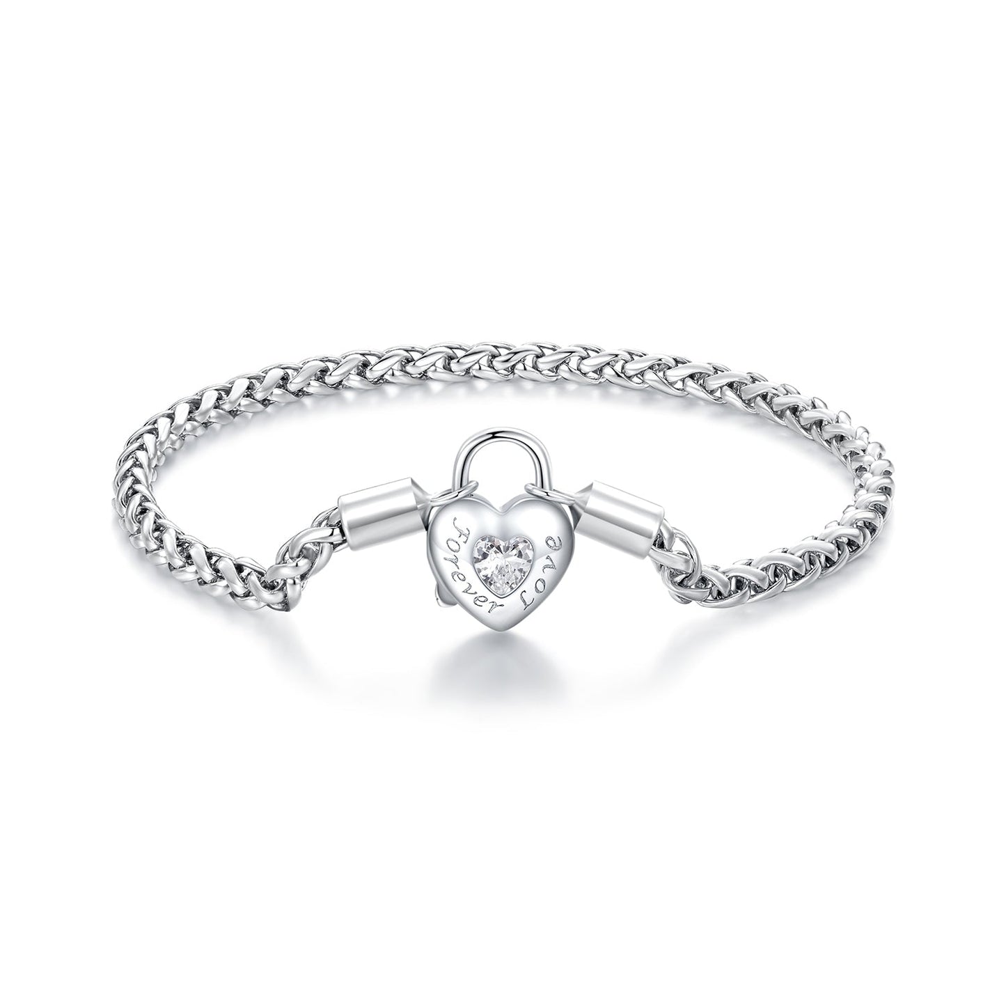 925 Sterling Silver Bracelet with CZ in Pavé Setting, 17.0 Size, Platinum Plated for Women