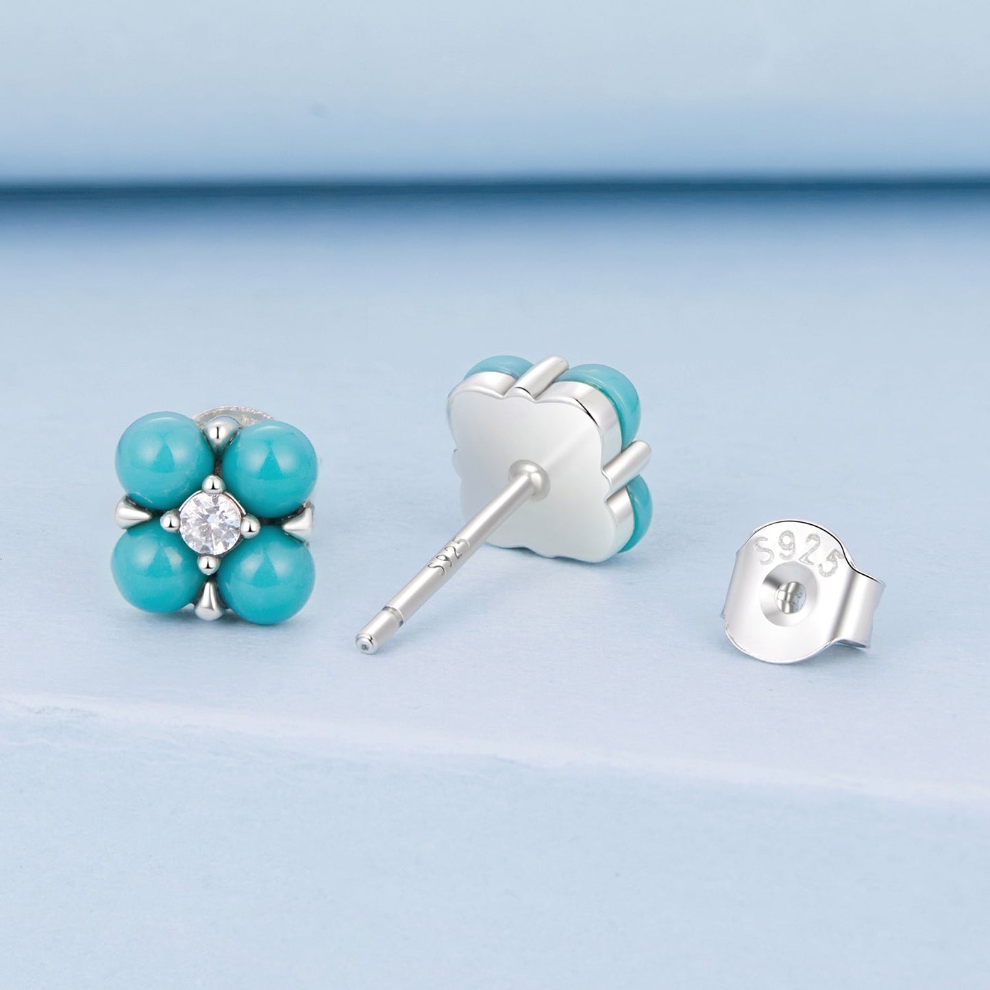 925 Sterling Silver Earrings with Synthetic Turquoise and CZ in Oxidized Finish