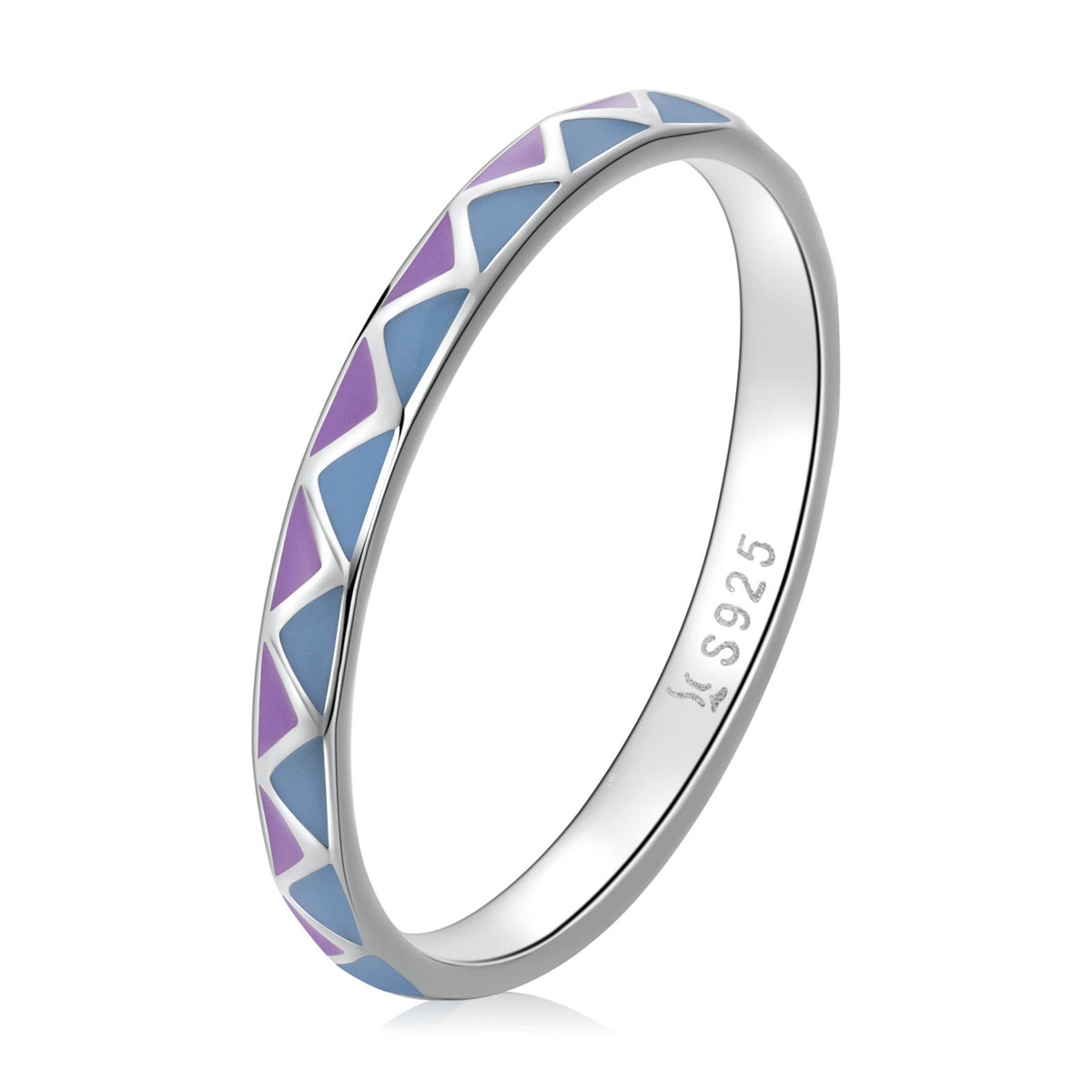 925 Sterling Silver Wide Enamel Ring Size 6.0 for Women