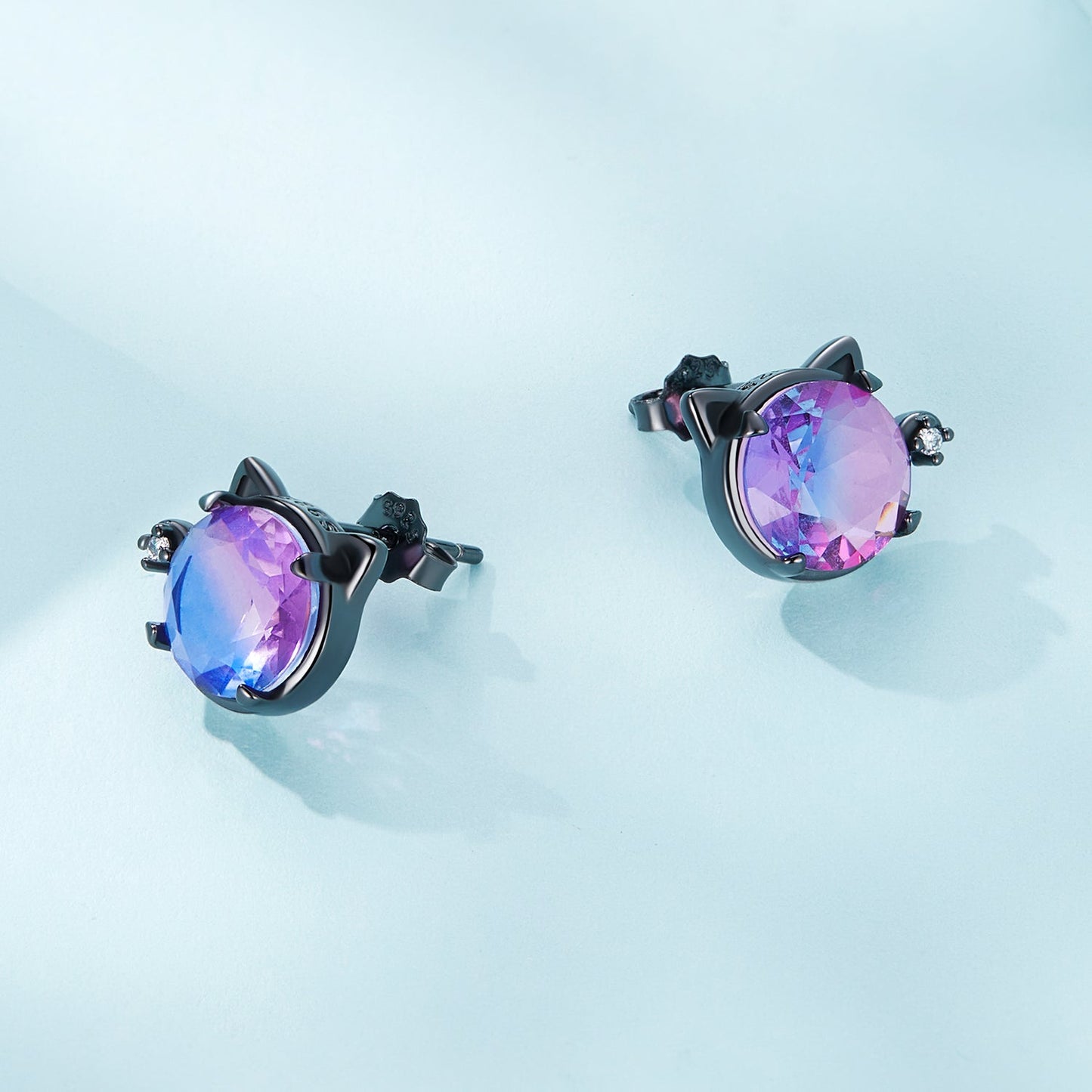 925 Sterling Silver Earrings with Pavé CZ and Transparent Glass in Black Gold, 1.0*1.2cm, for Women