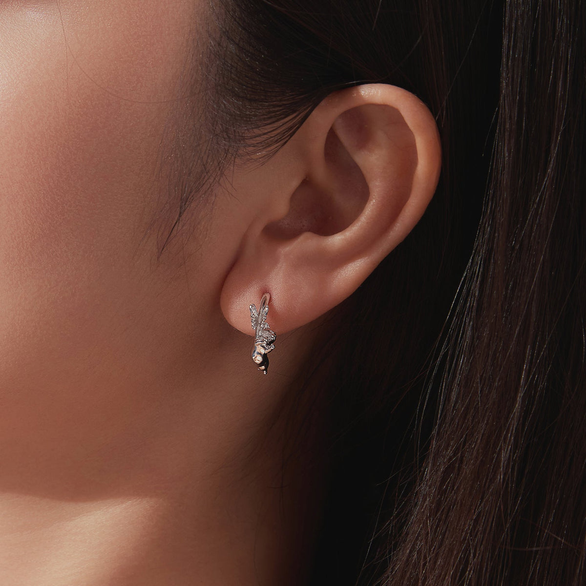 925 Sterling Silver White Gold Plated 1.7 x 0.5 cm Hoop Earrings for Women