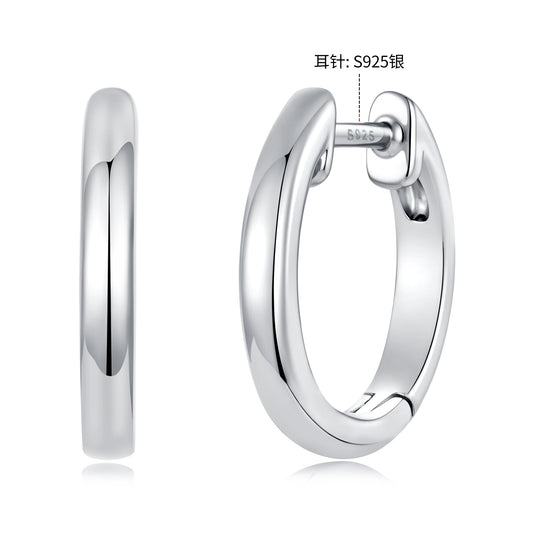 925 Sterling Silver White Gold Plated 1.4 x 0.2 cm Hoop Earrings for Women