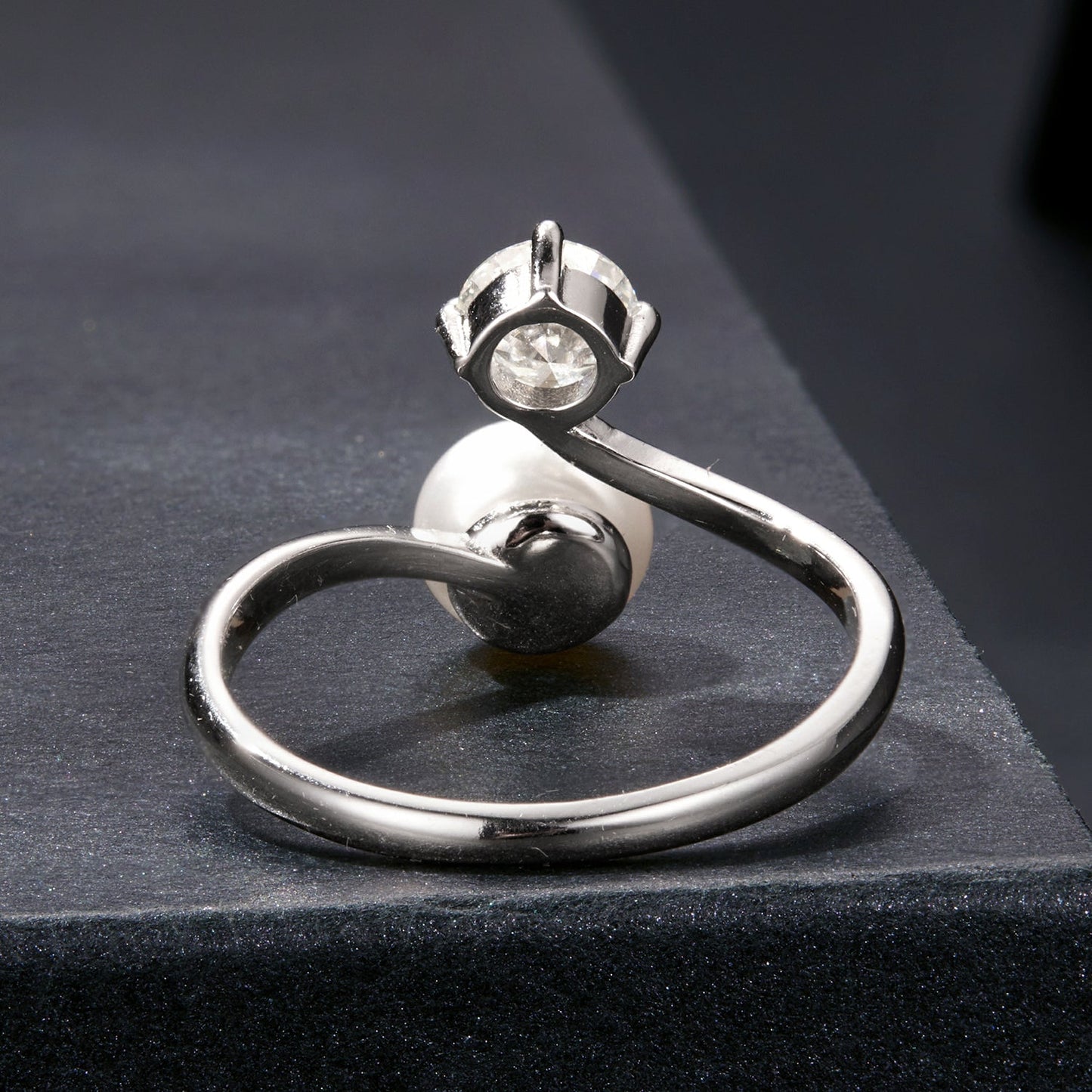 925 Sterling Silver Moissanite 0.5 Carat Freshwater Pearl Ring Size E for Women