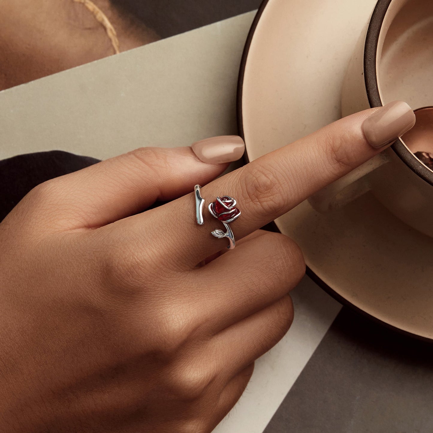 925 Sterling Silver Ring with White Gold Plating, Enamel, Width 0.16cm, Style E for Women