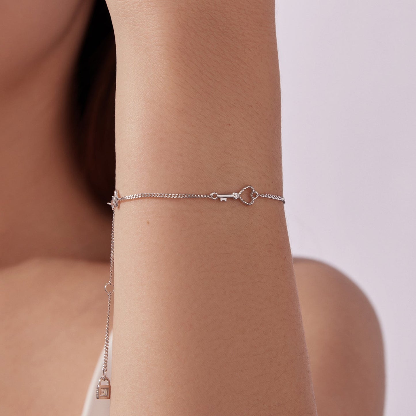925 Sterling Silver White Gold Plated 21cm Pavé CZ Bracelet for Women