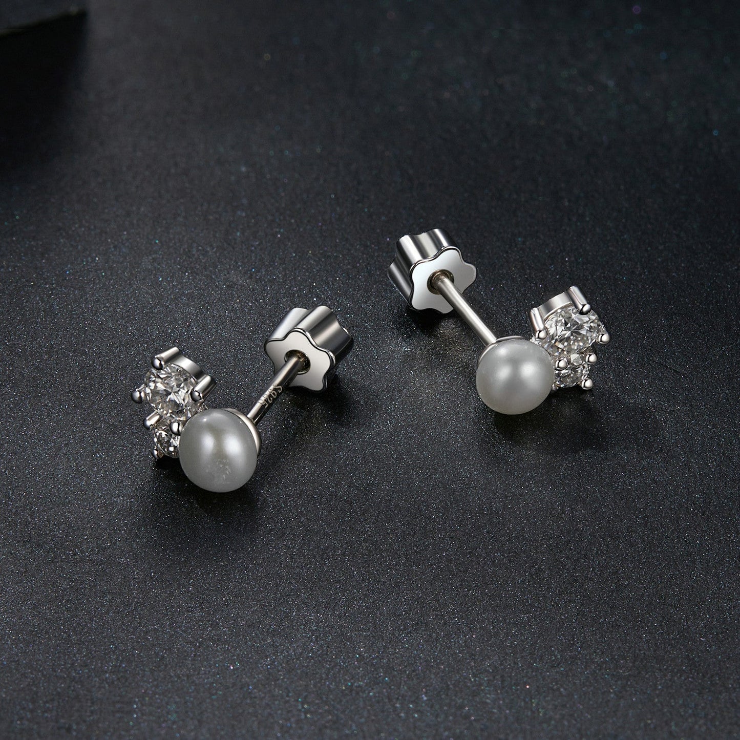 925 Sterling Silver 0.1 Carat Moissanite and Pearl Earrings for Women