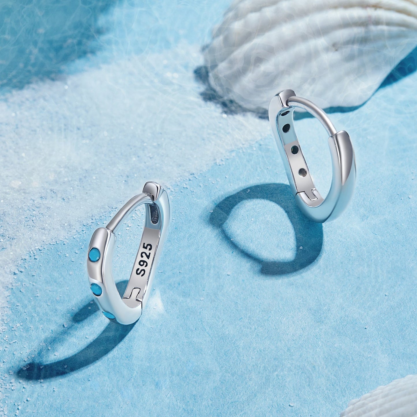 925 Sterling Silver Earrings with Synthetic Turquoise, Oxidized Finish, Size 12*2mm, Women
