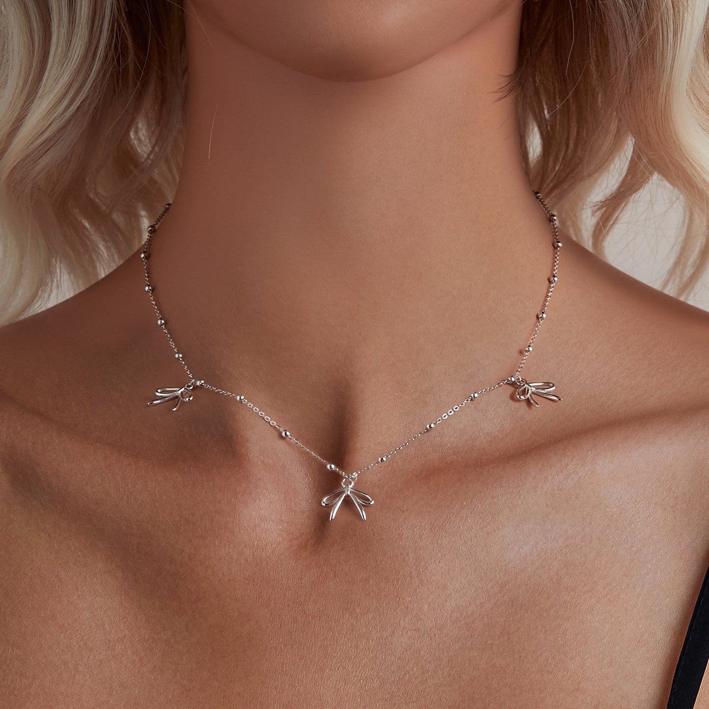 925 Sterling Silver + Plated White Gold Necklace with Adjustable Length for Women