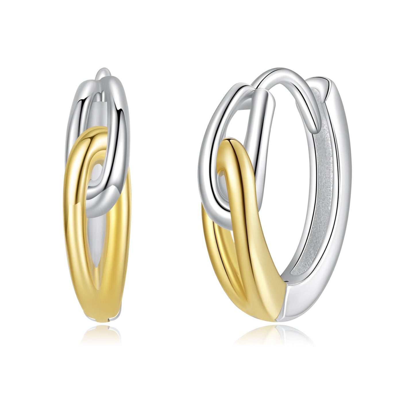 925 Sterling Silver Earrings for Women - 1.4x0.4cm - White Gold and Gold Plated