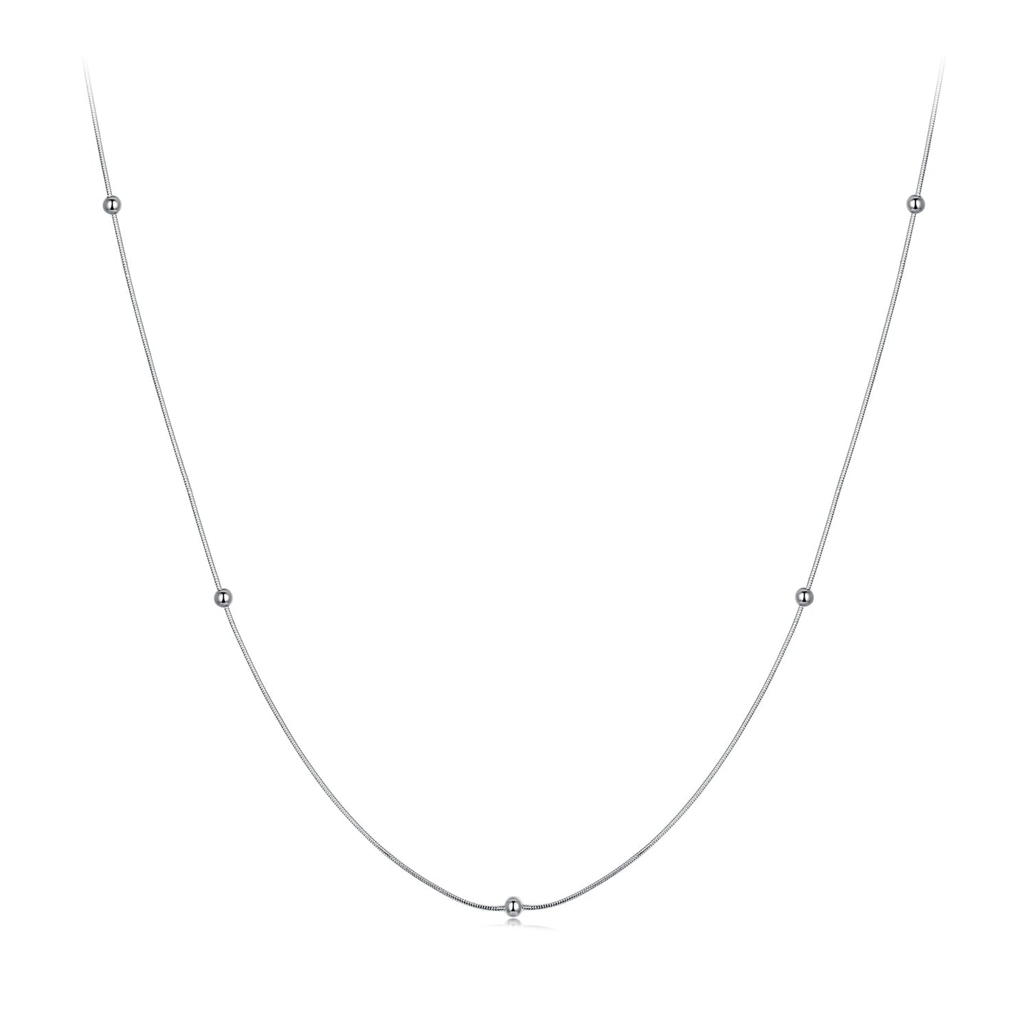 925 Sterling Silver Necklace with White Gold Plating, Length 40+5cm, Chain Thickness 0.08cm, for Women