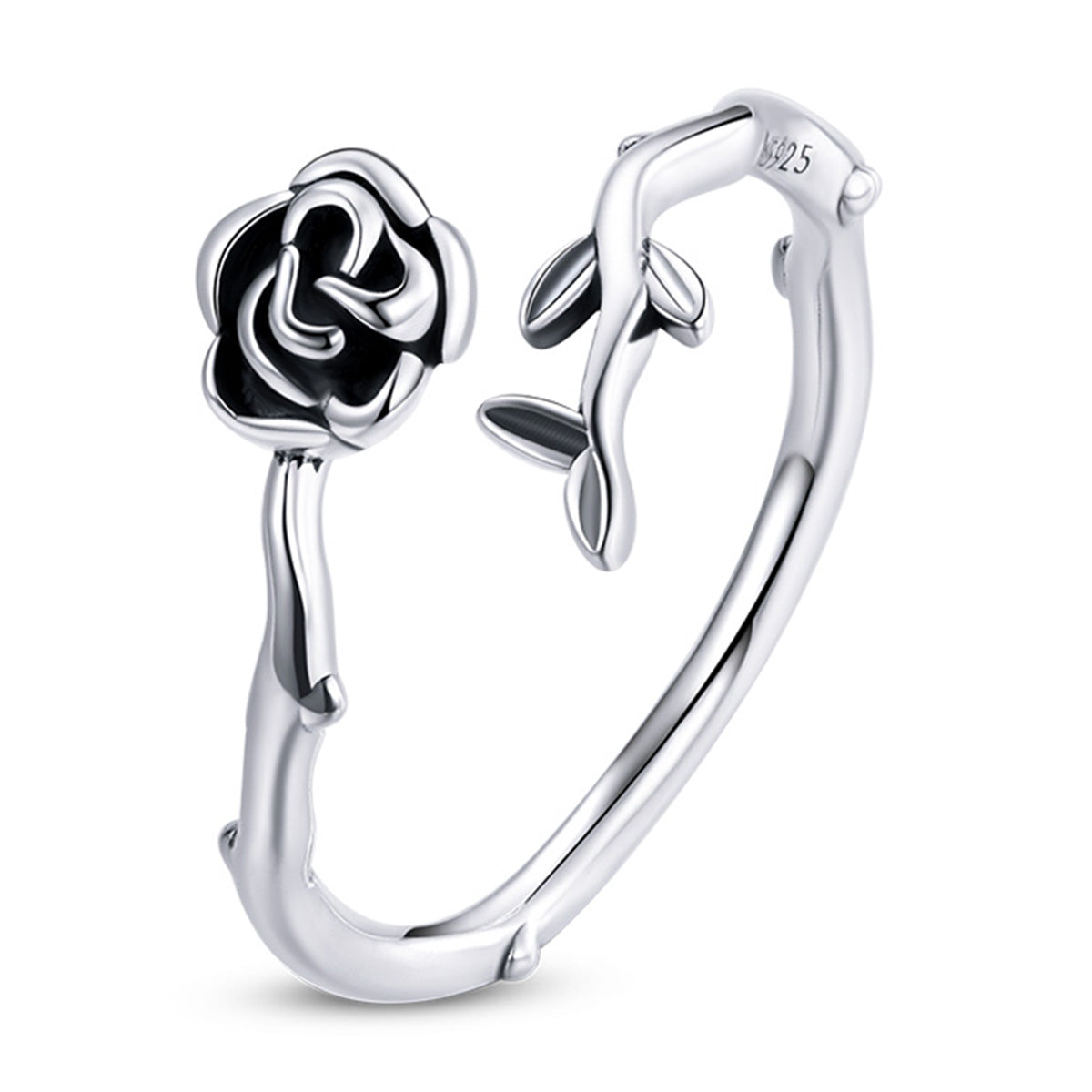 925 Sterling Silver & Oxidized Silver 0.15 cm Width Rose Ring for Women