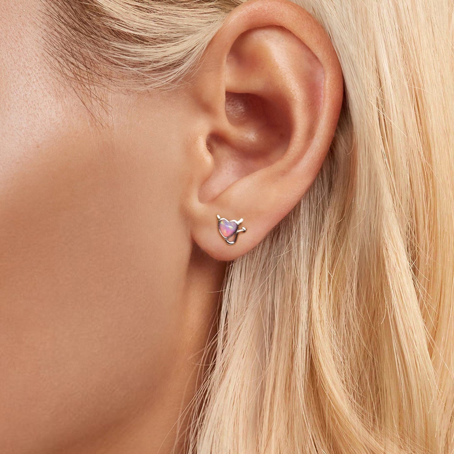 925 Sterling Silver White Gold Plated Opal Earrings 0.7x0.8cm for Women