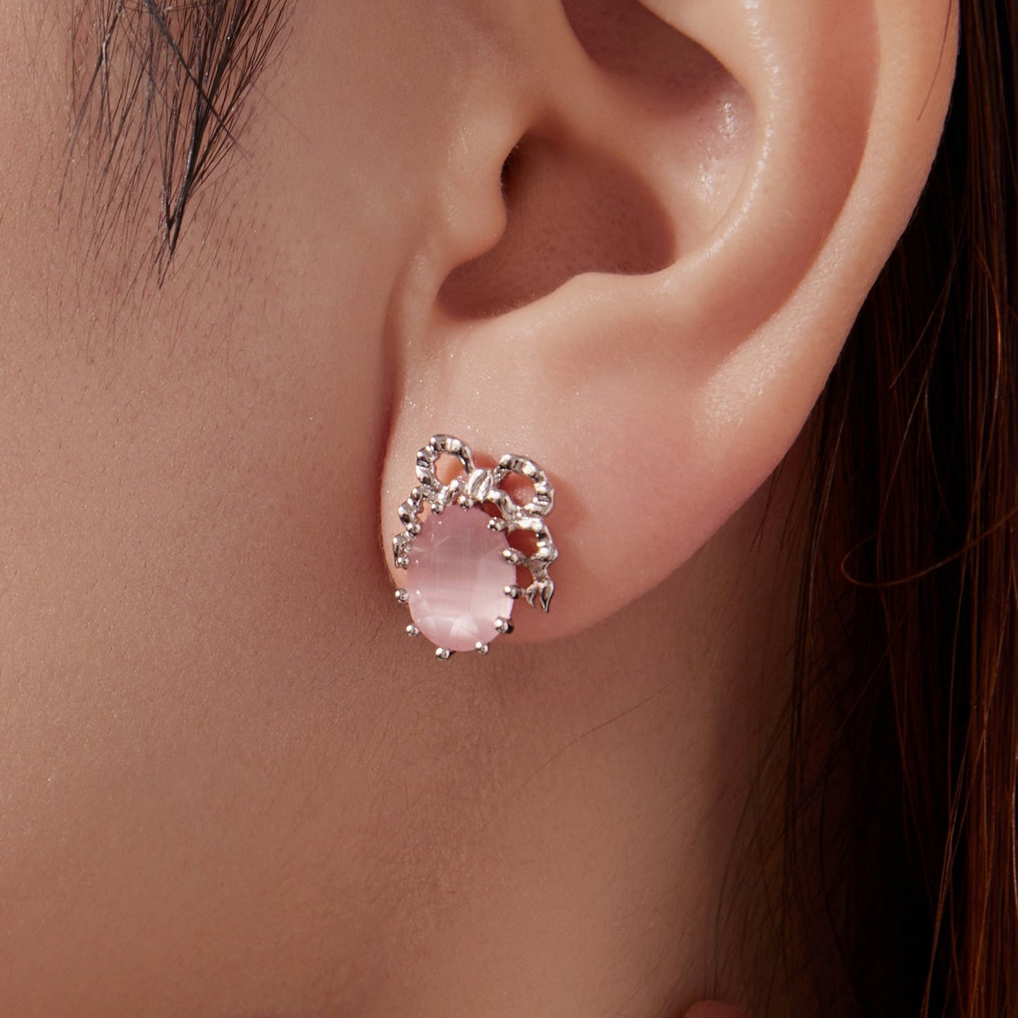 925 Sterling Silver White Gold Plated Earrings with Transparent Glass, 1.6x1.2cm for Women