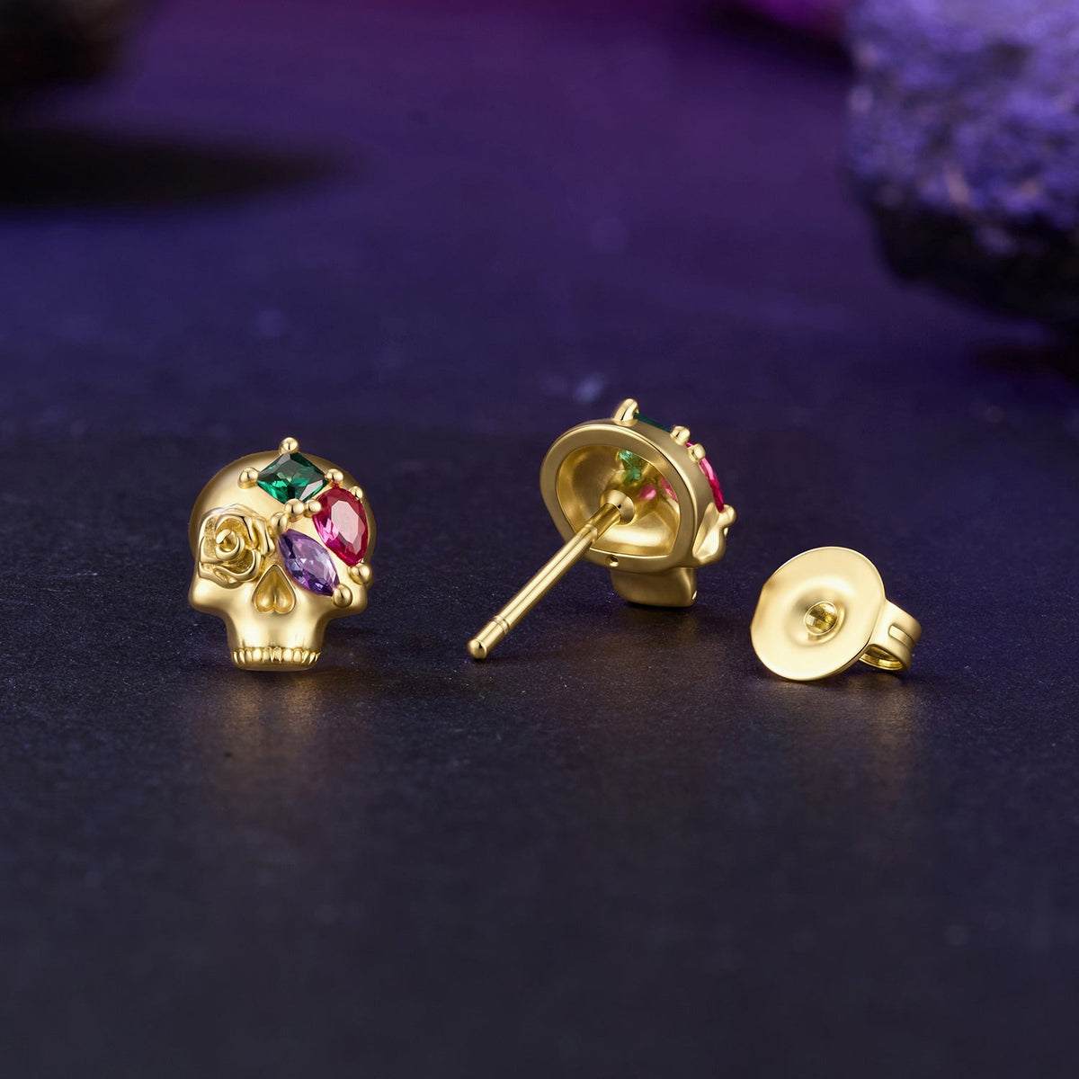 925 Sterling Silver Gold Plated CZ Pavé 0.9 x 0.7 cm Stud Earrings for Women