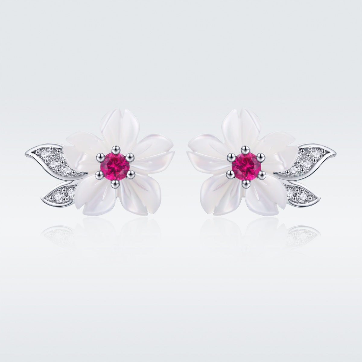 925 Sterling Silver Earrings with Pavé Setting CZ and High-Quality Nacre