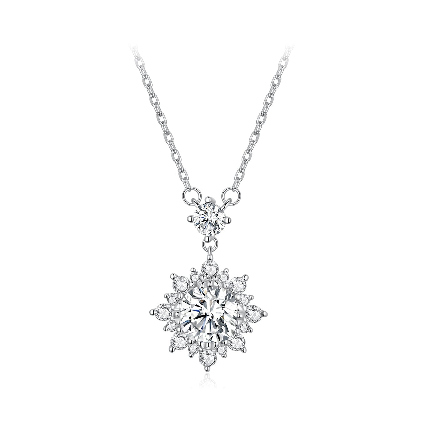 925 Sterling Silver Moissanite Necklace with Pavé Setting in Platinum, 450mm, for Women
