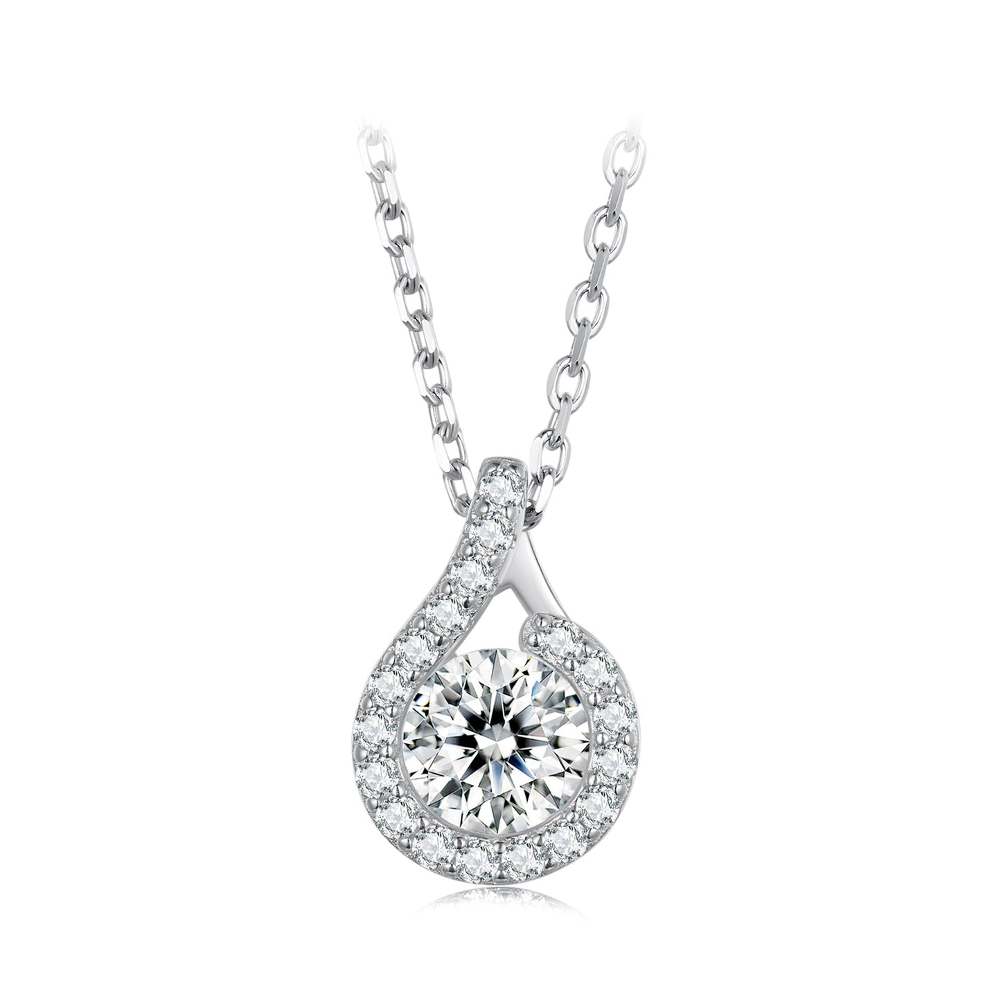 925 Sterling Silver Moissanite Necklace with CZ, 400mm Length, 15x10mm Pendant for Women
