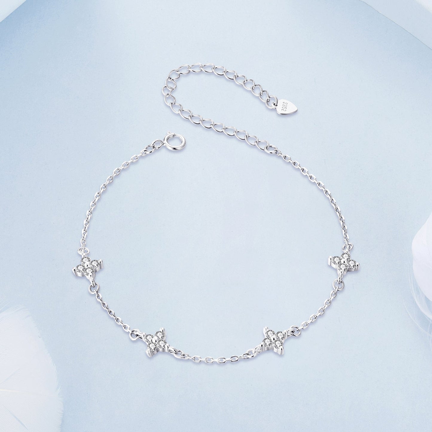 925 Sterling Silver White Gold Plated Adjustable CZ Bracelet for Women