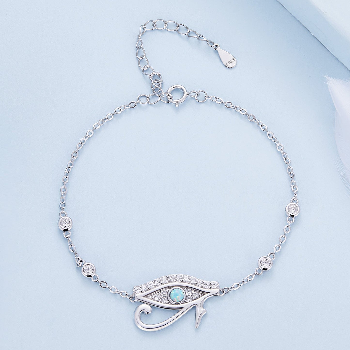 925 Sterling Silver Pavé Setting CZ & Translucent Opal Bracelet 160+50mm for Women