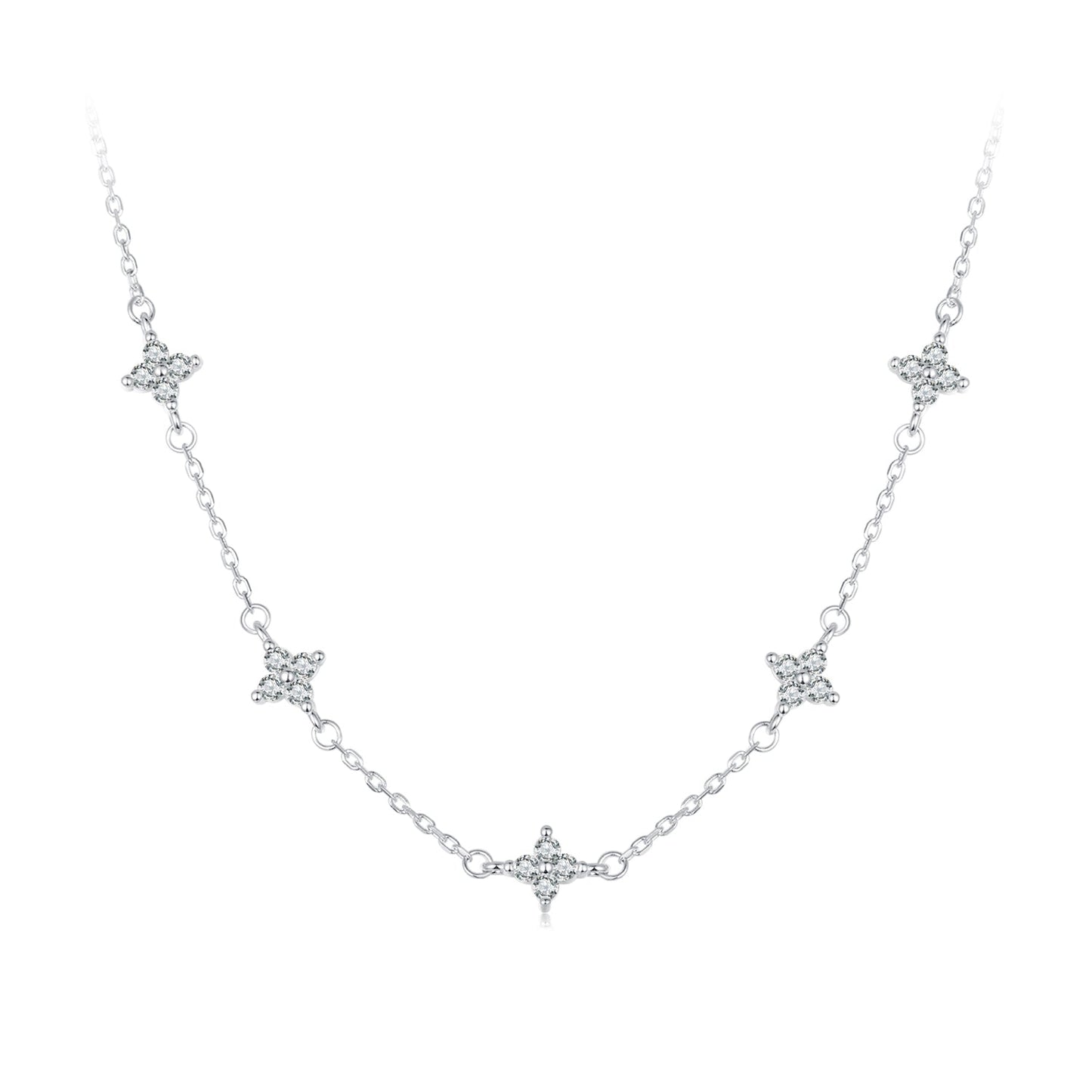 925 Sterling Silver Pave Setting CZ Necklace with White Gold Plating 400mm for Women