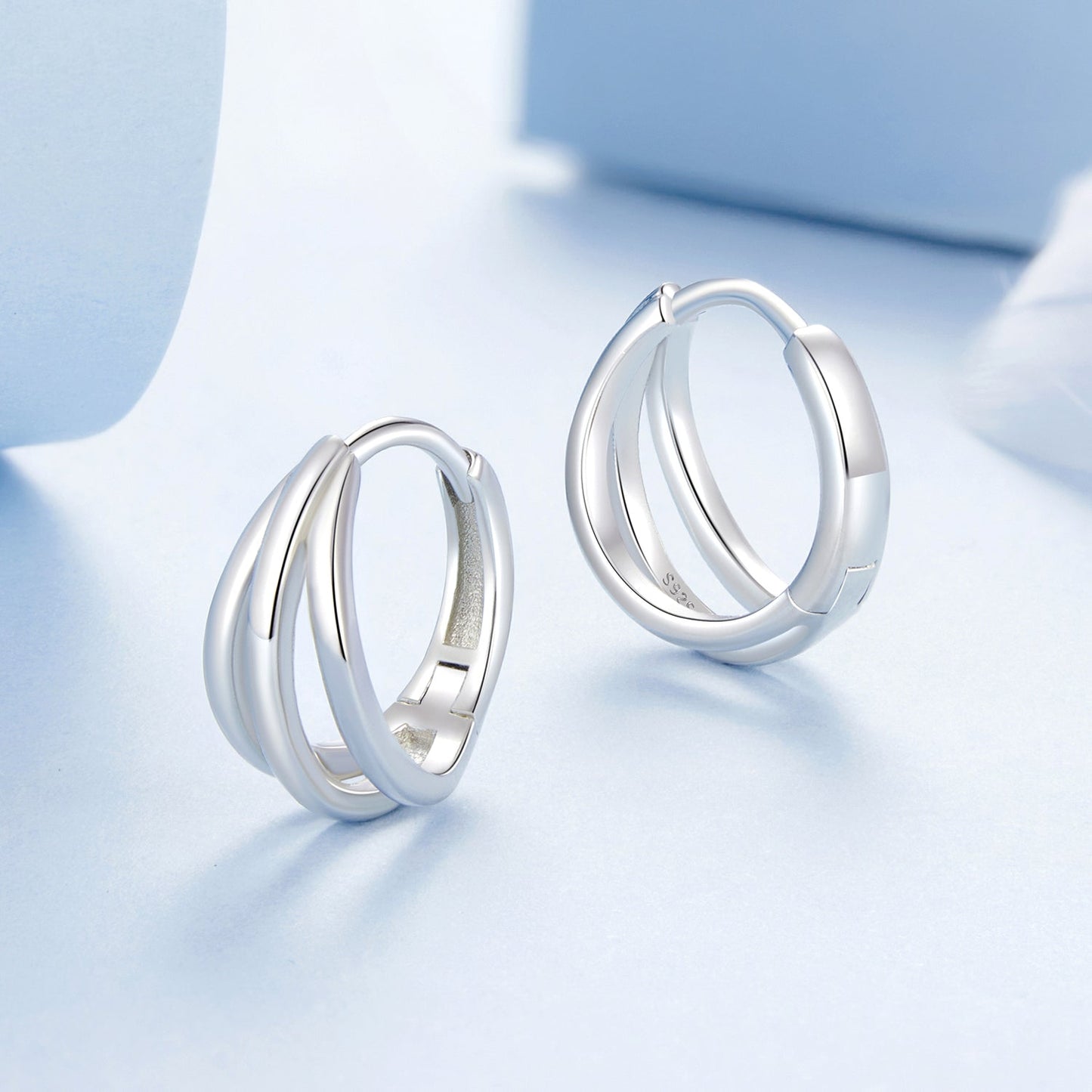 925 Sterling Silver Earrings with White Gold Plating, 1.3*0.6 cm, For Women