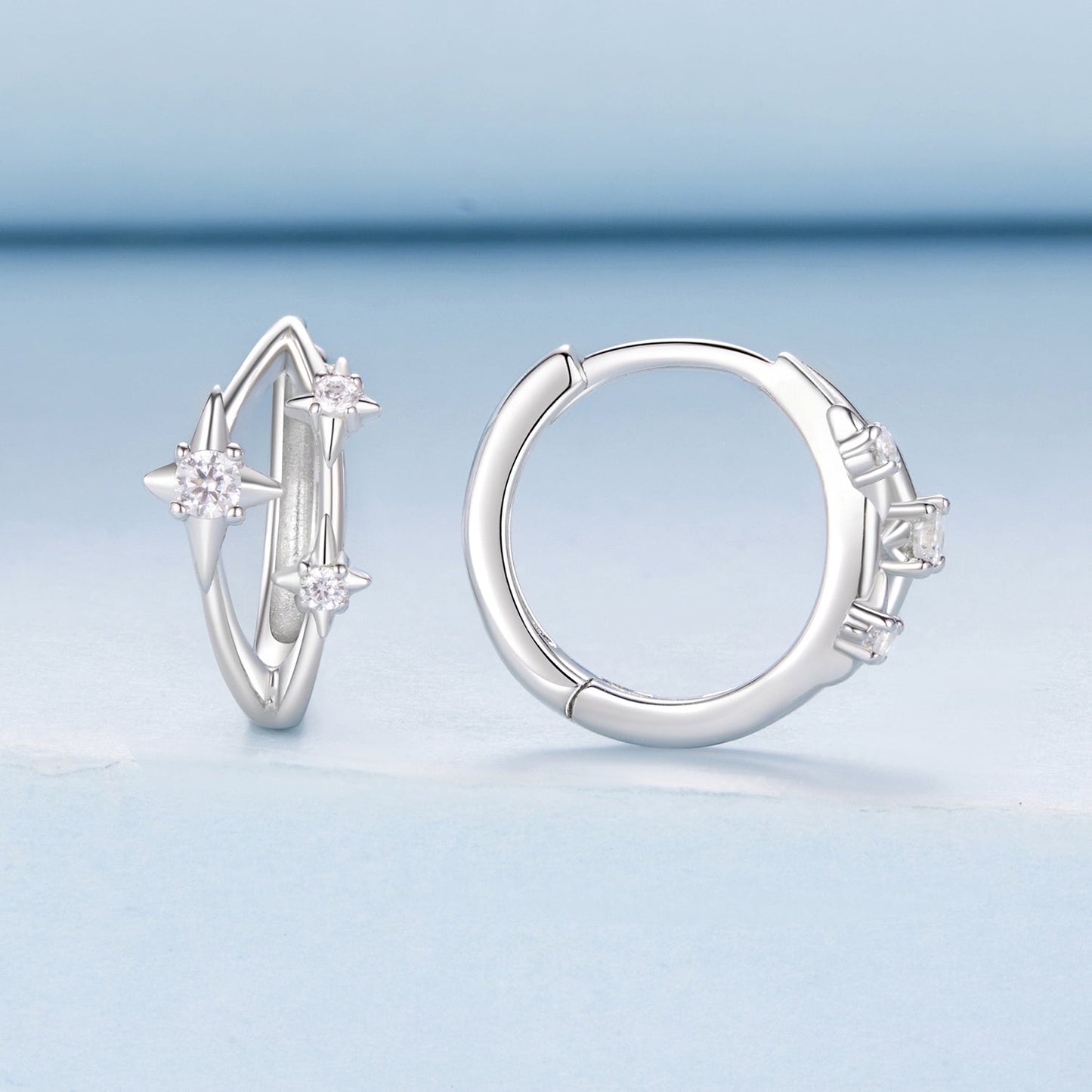 925 Sterling Silver Earrings with Pavé Setting CZ in White Gold for Women