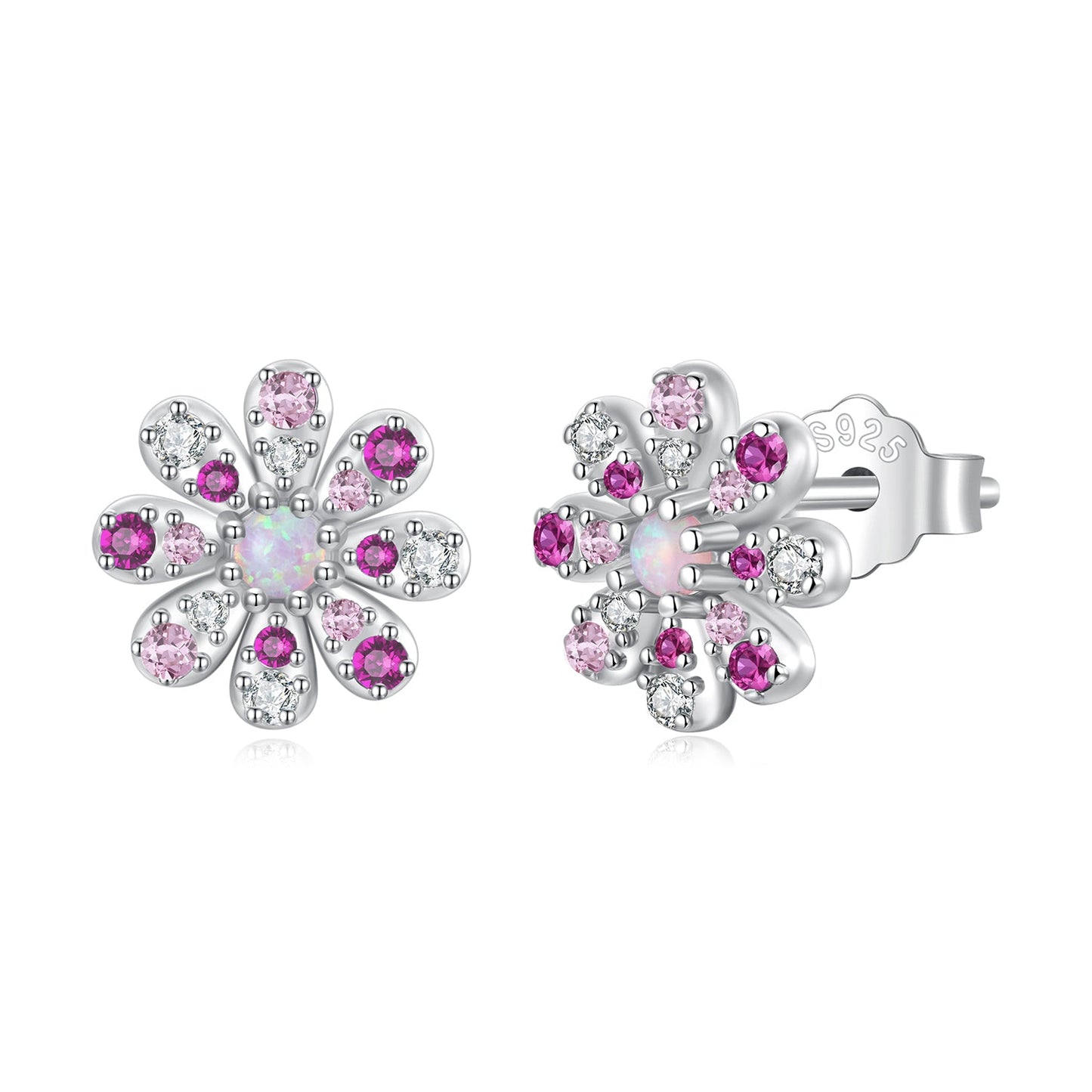 925 Sterling Silver Earrings with Synthetic Opal and CZ