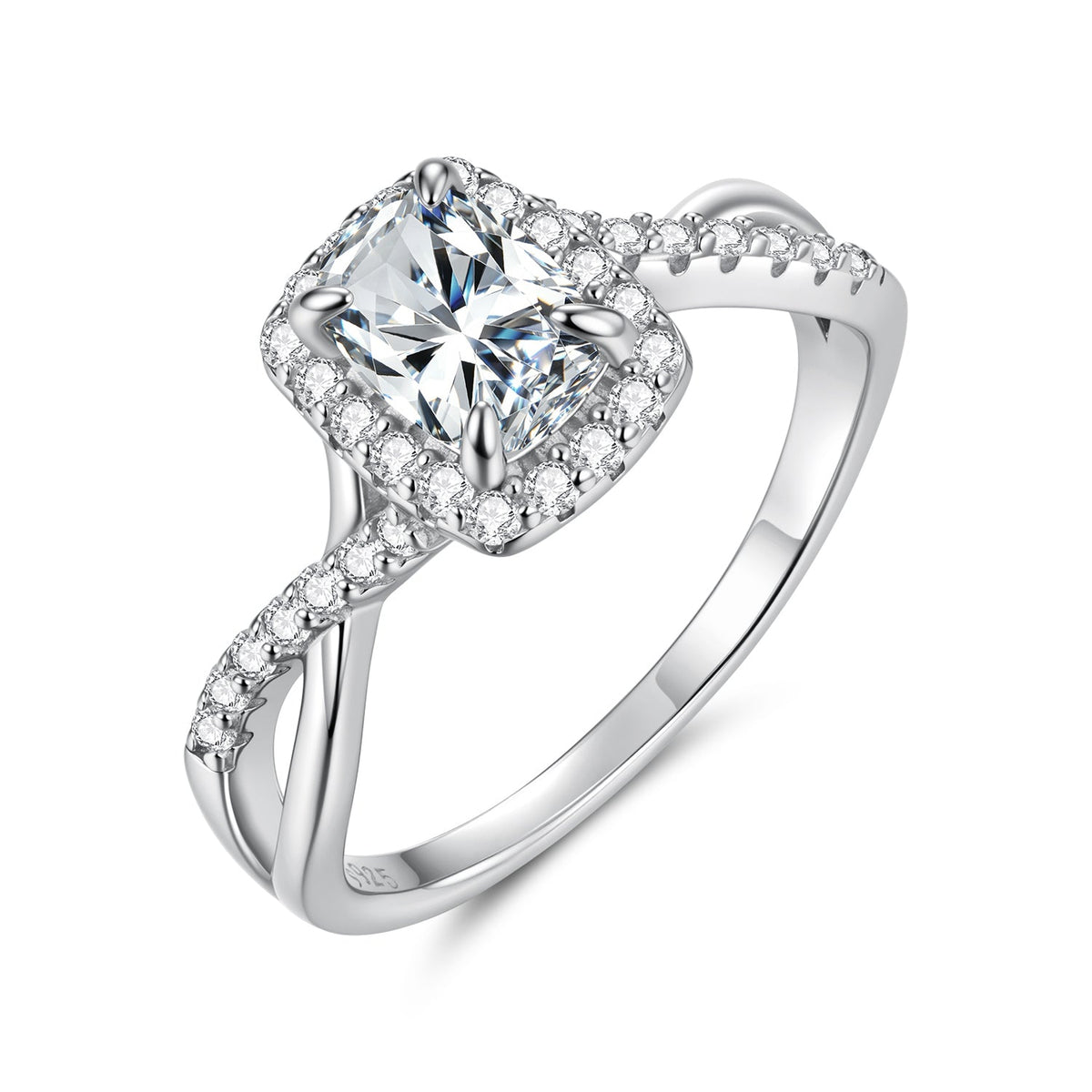925 Sterling Silver White Gold Plated 1ct Moissanite Size 6 Ring for Women