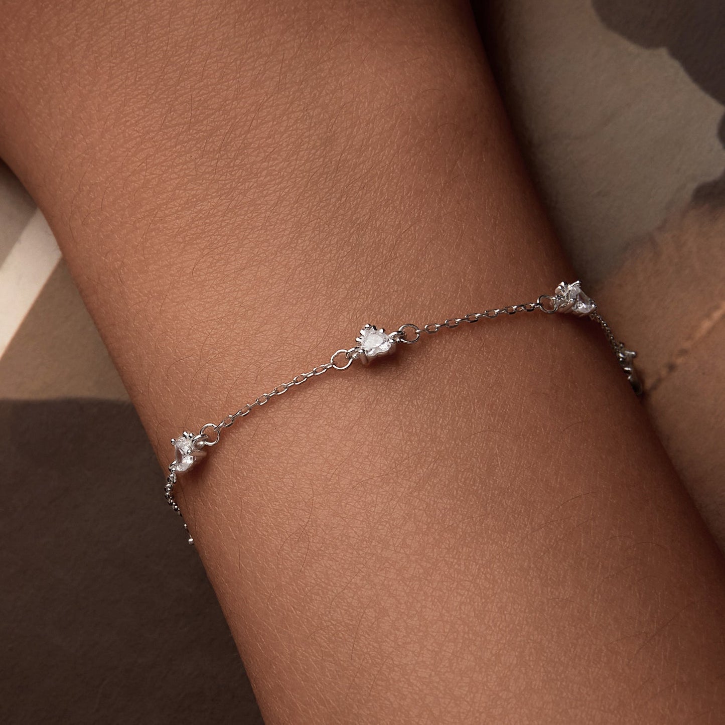 925 Sterling Silver Bracelet with Pavé Setting CZ and White Gold Plating