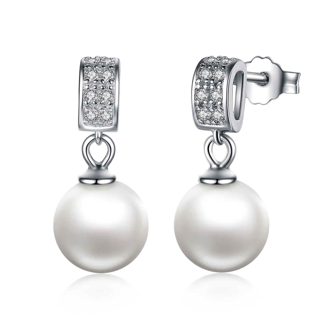 925 Sterling Silver Earrings with Zircon and Pearl for Women