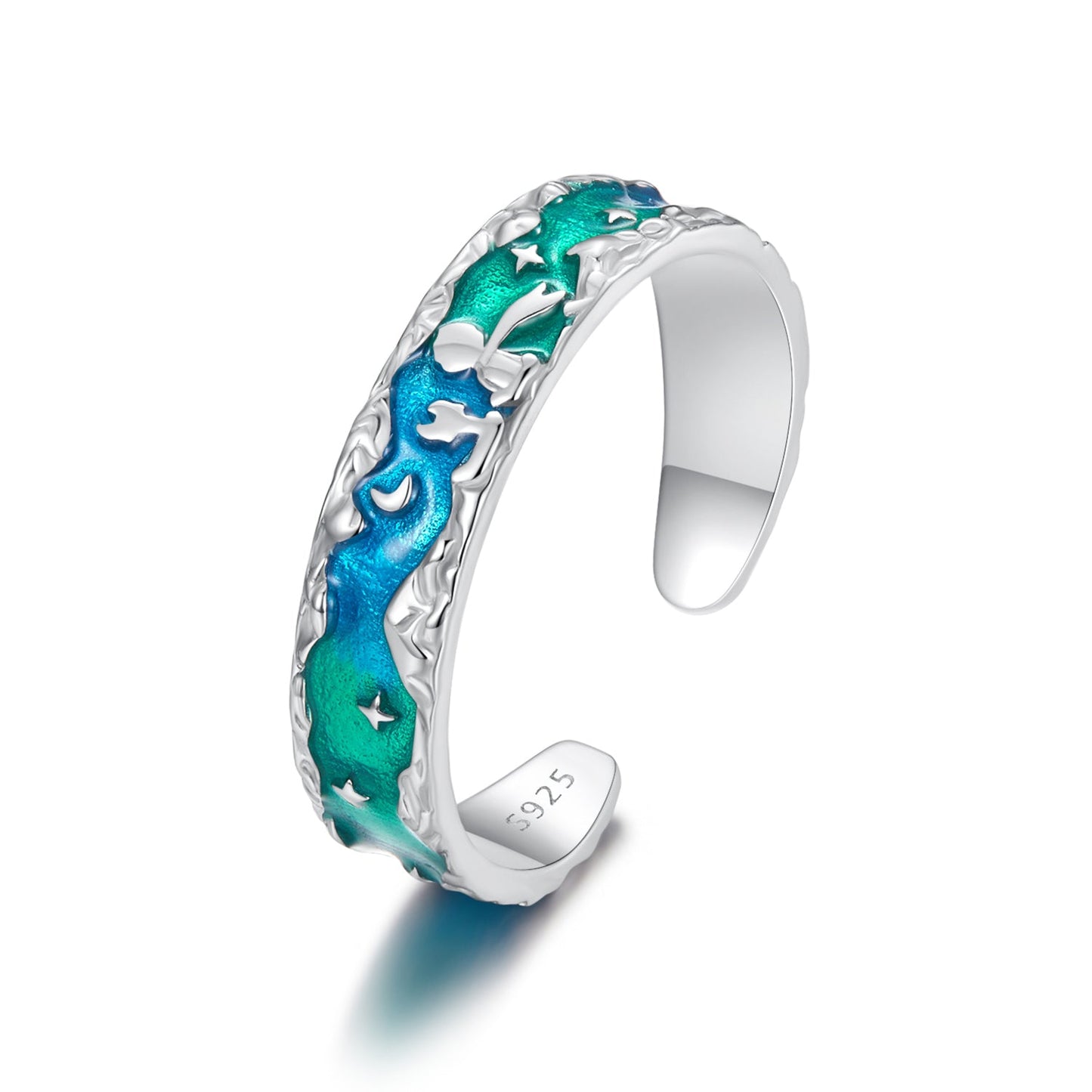925 Sterling Silver Enamel White Gold Plated 5mm Ring
