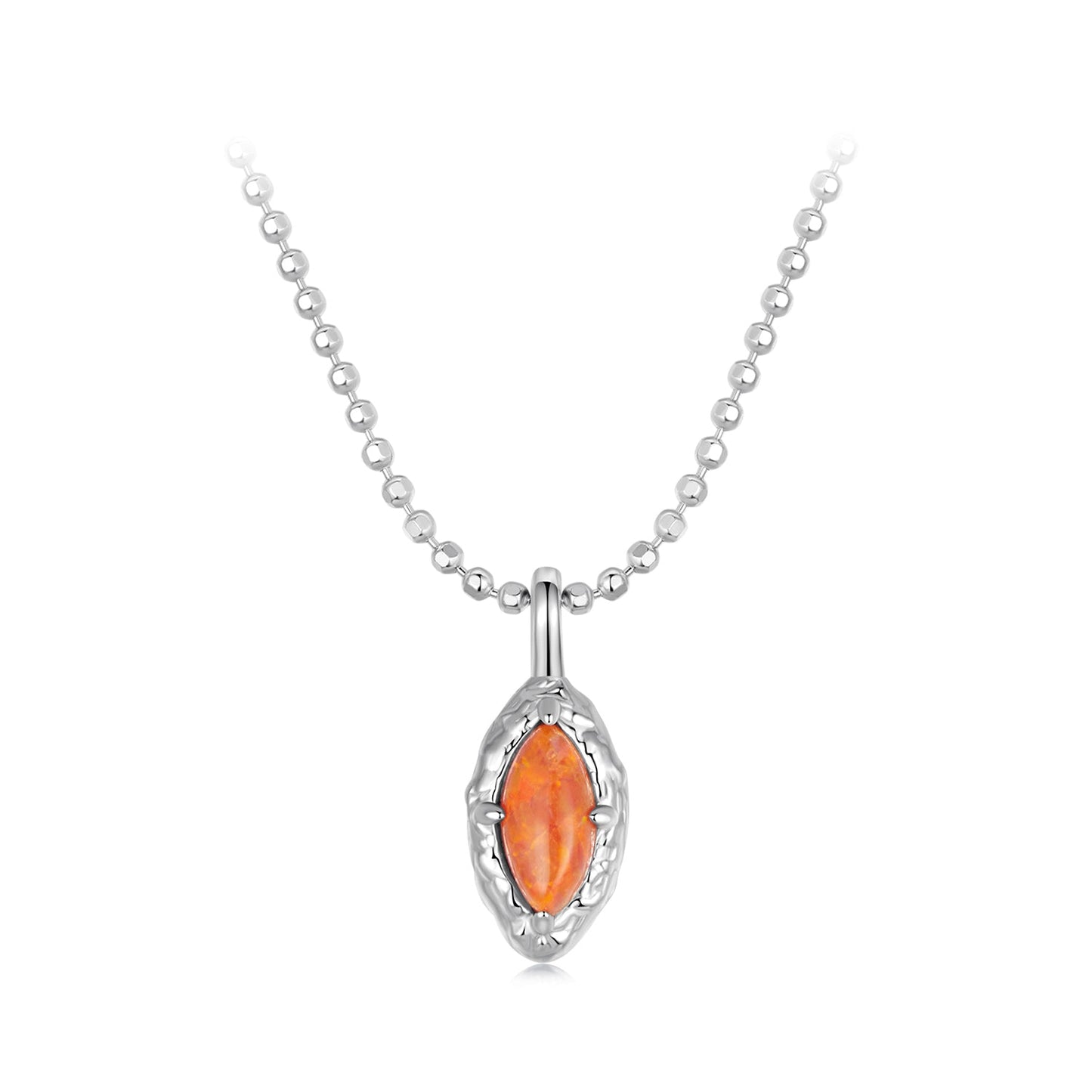 925 Sterling Silver Necklace with Synthetic Opal Pendant, 45cm, Plated White Gold for Women