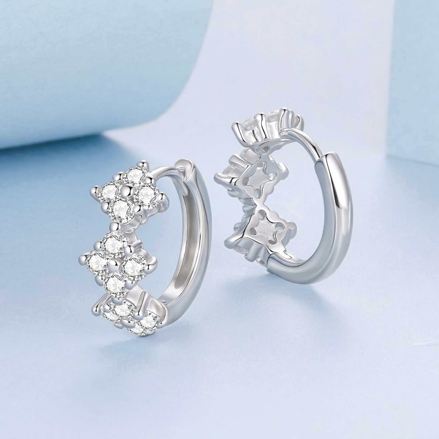 925 Sterling Silver Earrings with Pavé Setting CZ - 1.2*0.65cm, White Gold Plated for Women