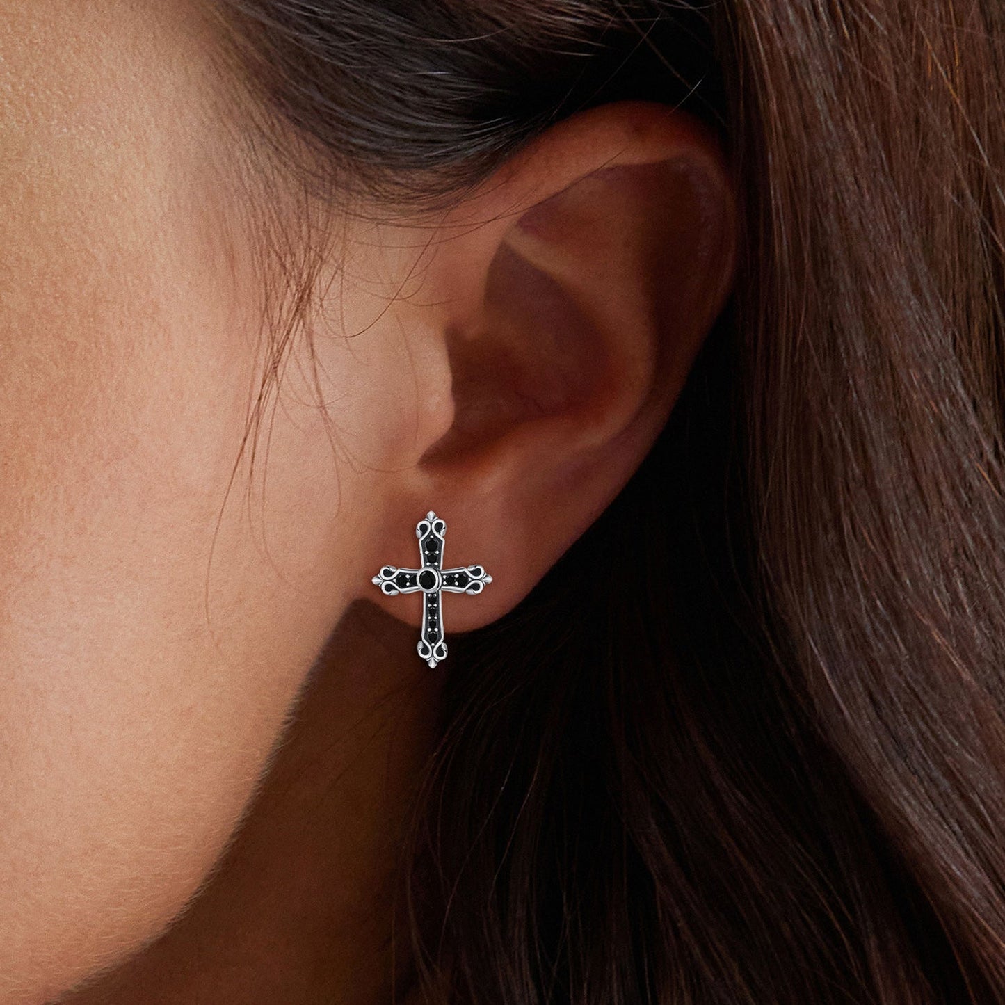 925 Sterling Silver Earrings with Pavé Setting CZ in Oxidized Silver, 15x12mm for Women