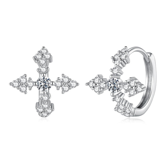 925 Sterling Silver White Gold Plated Moissanite 1.4cm Hoop Earrings for Women