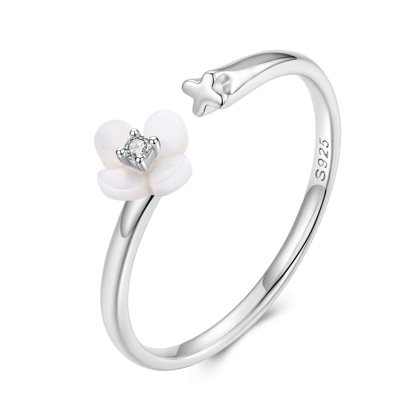 925 Sterling Silver White Gold Plated Ring with Nacre and CZ for Women